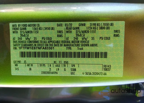 2022 Ford F150 Supercrew from USA, damaged, VIN 1FTFW1E87NFA83301